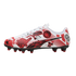 A Puma soccer cleat with red and black comic-style graphics, including a "SOCCER" foam finger and stars, on a white base against a black background.