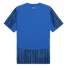 Rear view of a blue Puma soccer jersey with black-striped sleeves and a textured striped hem. Features a small 'KidSuper' logo below the back neckline.
