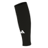 A single black Adidas calf-high athletic sock with a white logo, set against a plain black background.