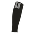 Black athletic calf sleeve with three vertical white stripes on the upper ribbed cuff.