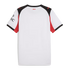 Back of a white AC Milan soccer jersey with black shoulders, red accents, and "MILAN" on the upper back.