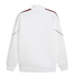 Back view of a white track jacket with a stand-up collar and ribbed trim. Black and red patterned stripes run across the shoulders and down the sleeves.