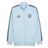 Light blue Puma King zip-up jacket featuring the Manchester City FC crest, patterned sleeve trim, and white piping accents.