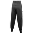 Rear view of dark grey jogger pants against a black background, featuring an elastic waistband and ribbed ankle cuffs.