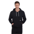 A man wearing a black Umbro hoodie with white drawstrings and hands in the front pocket, set against a solid black background.