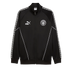 A black Puma Manchester City track jacket with 'KING' and team logos. It features white piping on the front and patterned tape along the shoulders and sleeves.