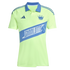 Charlotte FC neon yellow soccer jersey with blue accents, a crown crest, and a diagonal blue sash featuring the word "CHARLOTTE" in white.