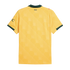 Rear view of a yellow AC Milan jersey with dark green collar and trim. Features "MILAN" text on the upper back and a subtle geometric pattern.
