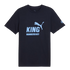 Navy blue Puma t-shirt with a light blue "KING MANCHESTER CITY" graphic and puma logo on the front. A small club crest is on the left sleeve.
