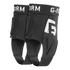 Pair of black G-Form ankle guards with impact-absorbing padding, white branding, and under-foot stirrup straps.