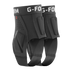 A pair of black G-Form ankle protectors featuring impact-absorbing padding and a stirrup-style strap, shown against a black background.