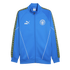 Blue Manchester City track jacket with a full zip, white piping, and club crest. Features a Puma logo and decorative patterned tape running down the sleeves.