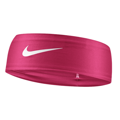 A bright pink Nike athletic headband with a white swoosh logo centered on the front.