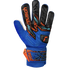 Blue Reusch goalkeeper glove with black, orange, and light blue geometric patterns on the backhand and wrist strap.