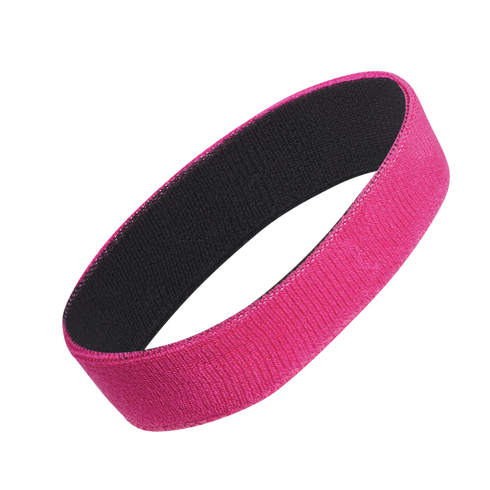 Bright pink elastic headband with a black inner lining, shown as a loop against a black background.