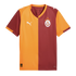 Puma Galatasaray 2024-25 home jersey with a half-and-half maroon and orange design, contrasting sleeves, white Puma logos, and the club crest with four gold stars.