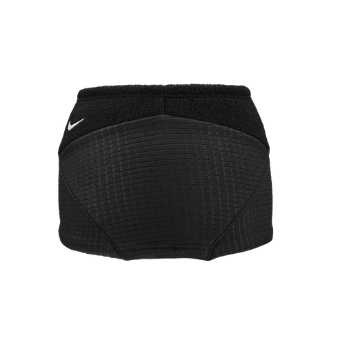 Black Nike neck warmer featuring a fleece top section, a grid-textured bottom, and a small white swoosh logo.