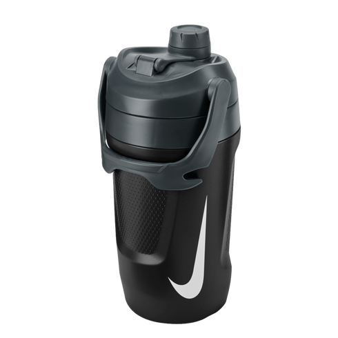 A large black and grey Nike fuel jug with a carrying handle, a screw-top lid, and a white swoosh logo.