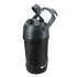 Black and grey Nike water bottle with an open flip-top lid, integrated carrying handle, and textured grip, positioned against a solid black background.