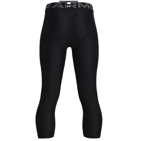 Black 3/4-length athletic compression leggings with an "ARMOUR" branded waistband.