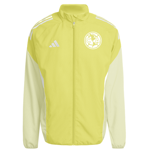 Light yellow and cream Adidas Club América windbreaker jacket with the team crest on the chest and white stripes on the shoulders.