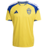 Yellow Adidas Sweden soccer jersey with blue and white shoulder stripes and the team crest on the chest.