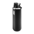A matte black Nike water bottle with a silver rim and a black screw-top lid featuring a carry handle, set against a solid black background.