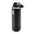 Matte black Nike water bottle with silver metallic trim and a chug-style lid, isolated against a black background.