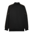 Back view of a black track jacket featuring gold patterned tape on the sleeves, gold piping accents, and ribbed cuffs and hem.