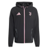 A black Adidas Juventus hooded jacket with pink accents on the zipper and logos. Features side zip pockets and a drawstring hood.