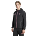 A young man wearing a black Adidas Juventus hooded track suit with pink logos and accents, standing against a solid black background.