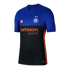 Short-sleeved Inter Milan jersey featuring a blue top, black bottom, orange side stripe, and orange "betsson .sport" sponsor logo.