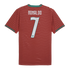 Back view of a red Portugal soccer jersey with "RONALDO 7" in white. Features green trim on the collar and sleeves and a subtle wavy pattern throughout.