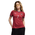 A woman wearing a red Portugal soccer jersey with the number 7 and yellow-tinted sunglasses, posing against a solid black background.