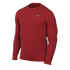 A red long-sleeved Nike athletic shirt with a crew neck and a small grey swoosh logo on the upper left chest.