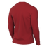 Back view of a red, long-sleeved compression shirt on a figure against a solid black background.