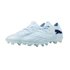 A pair of light blue Puma soccer cleats with dark blue accents and logo, shown against a solid black background.
