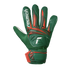 A green and red Reusch goalkeeper glove featured against a solid black background.