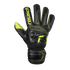Black and neon yellow Reusch goalkeeper glove featuring finger support and a textured backhand design.
