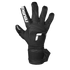 A black Reusch goalkeeper glove with white branding on a black background. Features textured geometric patterns on the backhand and fingers.