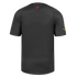 Back of a dark gray athletic jersey with a small red 'Queen Bees' logo on the upper back and a yellow 'Intermountain Health' logo on the right sleeve.