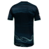 Back view of a dark teal athletic jersey featuring light teal marble-like patterns and wavy line accents on the lower back.