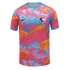 Nike San Diego Wave FC soccer jersey with a vibrant pink, blue, and orange abstract pattern and the team's crest.