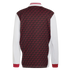 Back view of a sports top with a dark, red-patterned body featuring "AFC" text, white long sleeves, red cuffs, and a red-and-white striped collar.