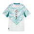 White Portugal national team jersey with a teal wave pattern, featuring the national crest, Puma logo, and the number 7 in the center.