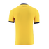 A solid yellow, short-sleeved sports jersey is shown from the back against a black background. It features navy blue trim on the collar and sleeve cuffs, and dark blue text printed on the upper back near the collar that reads "SOÑAR, TRASCENDER Y HACER HI