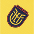 A close-up of a navy blue and yellow crest with stylized letters "FEF" centered on a bright yellow, textured fabric background. The crest has a thin red border and a subtle geometric pattern within the blue field.