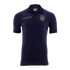 A navy blue short-sleeved polo jersey featuring a metallic bronze "marathon" logo on the right chest and the Ecuadorian Football Federation (FEF) crest on the left. It has subtle metallic trim on the collar and sleeve cuffs, set against a solid black back
