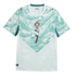 A Portugal national soccer jersey featuring a white and light teal color scheme with a wavy, swirling pattern. The jersey has a large 'V' shape design on the front, with the Portugal national team crest centered at the top of the 'V', followed by a dark m