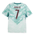 An image showing the back of a teal and white soccer jersey with a swirling, wave-like pattern. The name "RONALDO" and the number "7" are printed in a maroon-colored font in the center.